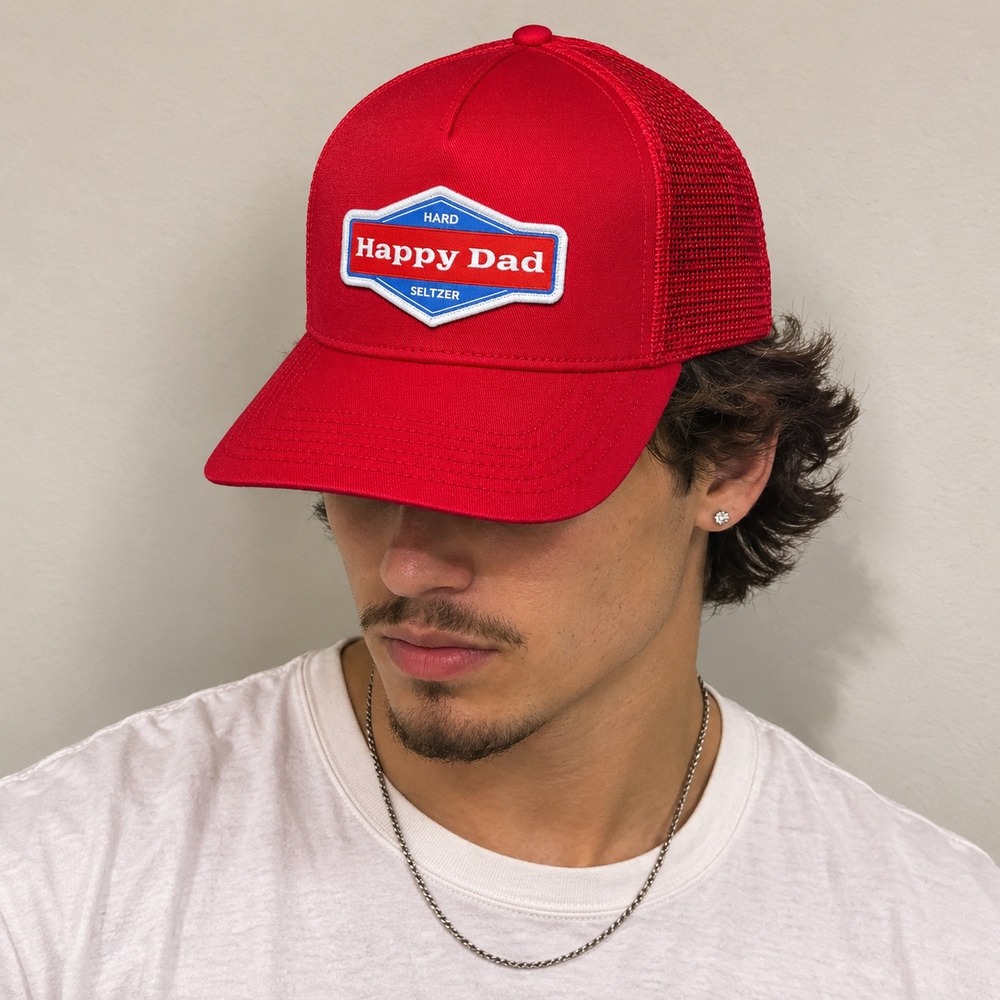 Happy Dad Hat Men One Size Hard Seltzer Red Mesh Trucker Snapback Adjustable Cap